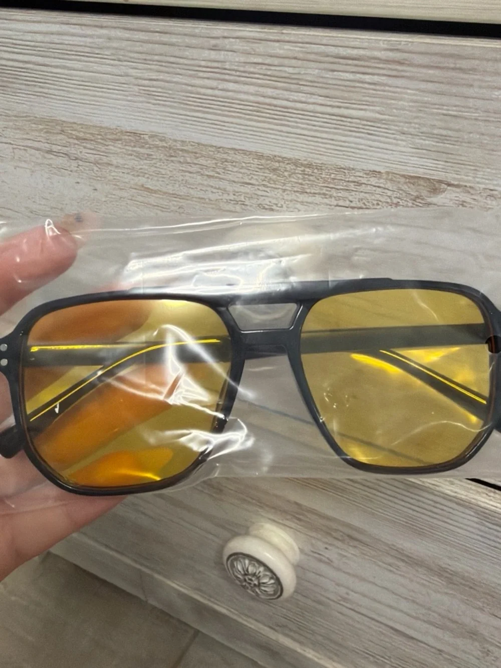 Black Frame Yellow Lens Aviator Sunglasses - Women’s Accessory